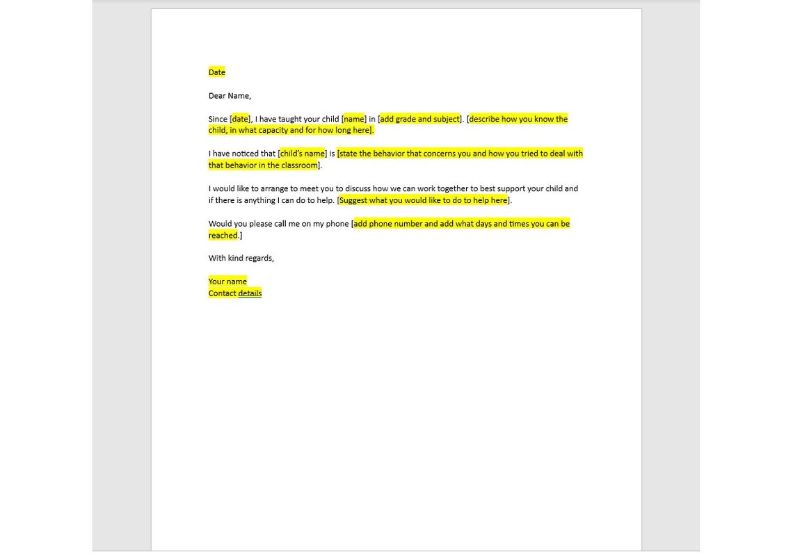 Editable Letter to Parent About Child's Behavior, Letter to Parent Editable Letter to Parent About Child's Behavior, Letter to Parent