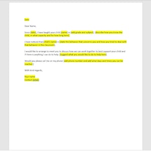 Carta editable a los padres sobre el comportamiento del niño, plantilla de carta a los padres, carta de padres y maestros, carta de comportamiento, carta de palabras