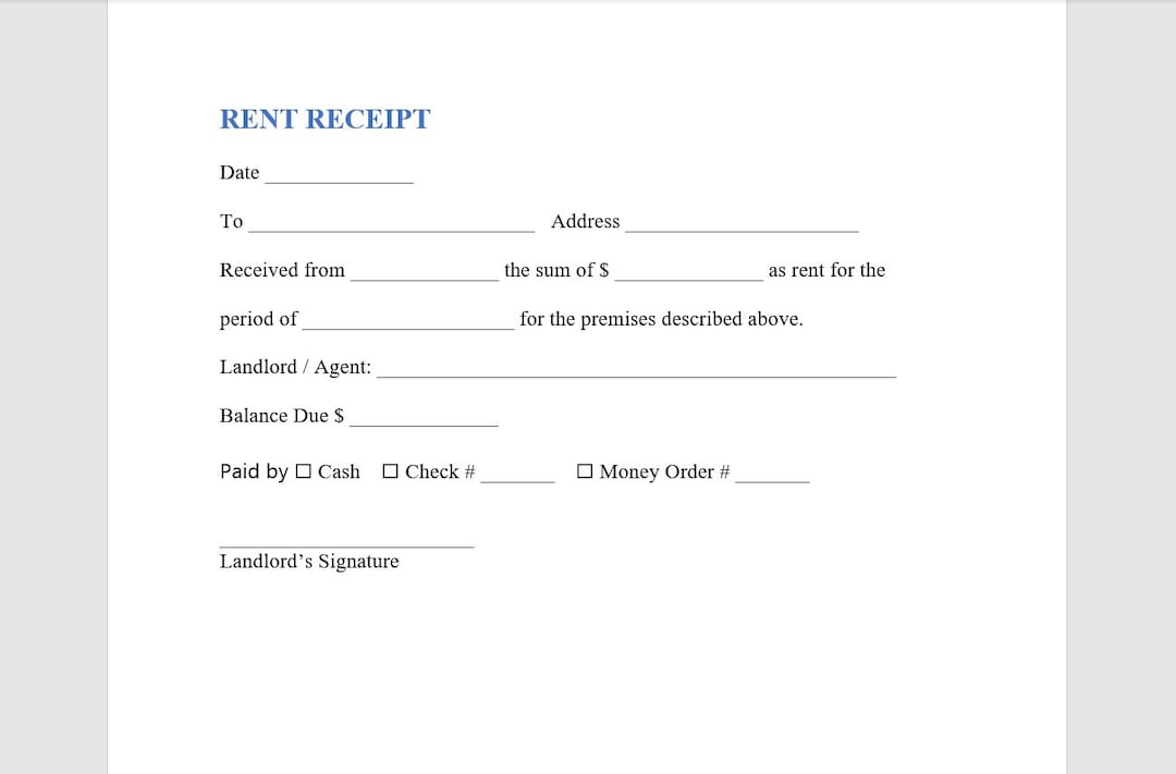 Buy Rent Receipt Template, Rent Receipt, Receipt Template, Word