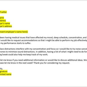 Mental Health Work Request Letter, Accommodation Request Letter Template, Accommodation Request Template, Word Template, Simple Letter
