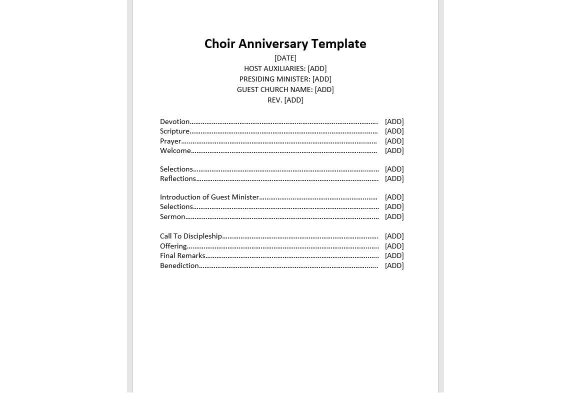 Editable Church Choir Anniversary Program Template, Church Choir Program, Church Choir Program, Church Service, Word Template, Template