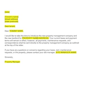 Nueva plantilla de carta de introducción de administración de propiedades, nueva introducción a la administración de propiedades, carta simple, plantilla de Word