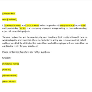 carta de referencia del empleador para un inquilino Plantilla, carta de referencia del empleador para un inquilino, plantilla de referencia, plantilla de Word, carta simple