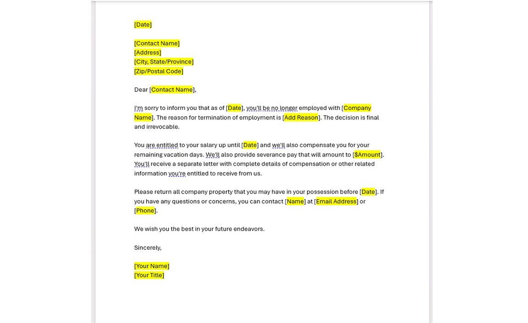 Severance Letter Template, Severance Letter, Severance Template