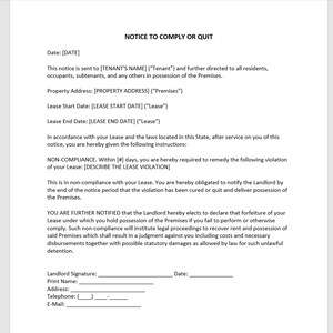 Notificación para cumplir o salir de la plantilla de carta, Notificación para cumplir o dejar de cumplir, Notificación para cumplir o salir de la plantilla, Plantilla de notificación para cumplir o salir, Plantilla de Word