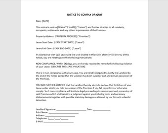 Notice To Comply Or Quit Letter Template, Notice To Comply Or Quit Letter, Notice To Comply Or Quit Template, Word Template