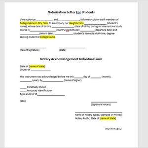 Carta de notarización para estudiantes, plantilla de formulario de reconocimiento de notario, reconocimiento de notario, carta simple, plantilla de Word