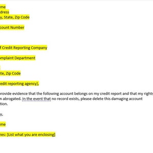 Credit Report Dispute Letter Template, Credit Report Dispute Letter, Credit Report Dispute Template, Word Template, Simple Letter