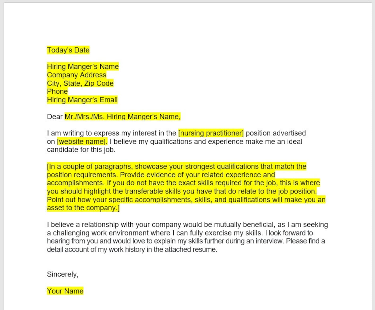 Nurse Practitioner Cover Letter, Cover Letter Template, Editable Cover