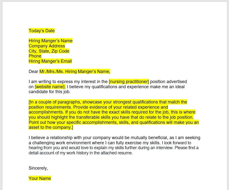 Cover Letter Np Example Cover Letter Np Example