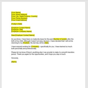 Maternity Resignation Letter Template, Resignation Letter, Resignation Template, Resignation Letter Template, Word Template, Simple Letter