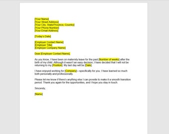 Maternity Resignation Letter Template, Resignation Letter, Resignation Template, Resignation Letter Template, Word Template, Simple Letter