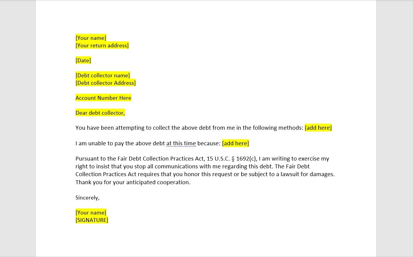 Fair Debt Collection Letter Template Fair Debt Collection Etsy