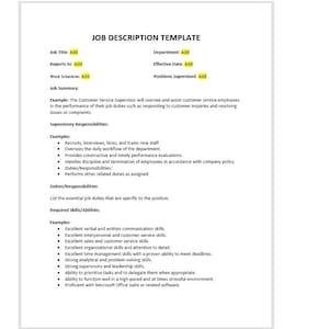 Editable Job Description Template, Job Description Template, Work Description,  Description Template, Word Template, Simple Template