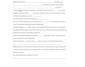 Month To Month Rental Agreement Template, Month To Month Rental Agreement, Word Agreement, Simple Agreement, Rental Agreement