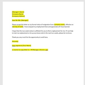 Plantilla de carta de aviso de dos semanas, Carta de aviso de dos semanas, Plantilla de aviso de dos semanas, Aviso de dos semanas, Plantilla de Word, Carta simple