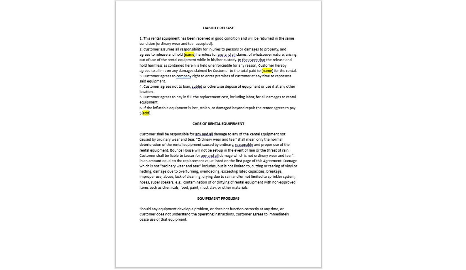 Bounce House Rental Agreement, Bounce House Rental Agreement Template ...