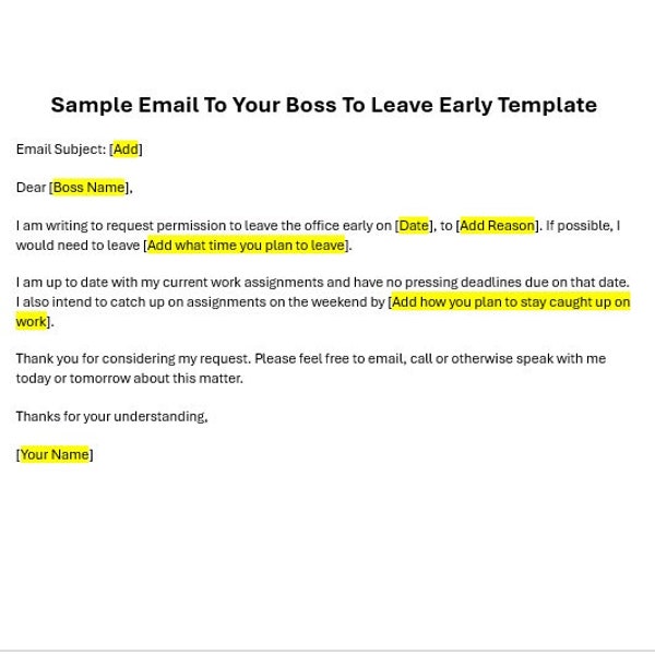 Sample Email To Your Boss To Leave Early Template, Email To Your Boss Template, Email About Leaving Early, Word Email Template