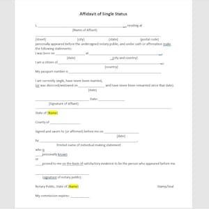 Formulário de declaração de status único de notário, modelo de formulário de declaração de status único, notário simples, modelo do Word