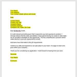 Carta de presentación de cambio de carrera, Plantilla de carta de presentación, Carta de presentación editable, Plantilla de carta de presentación, Plantilla de Word, Carta simple