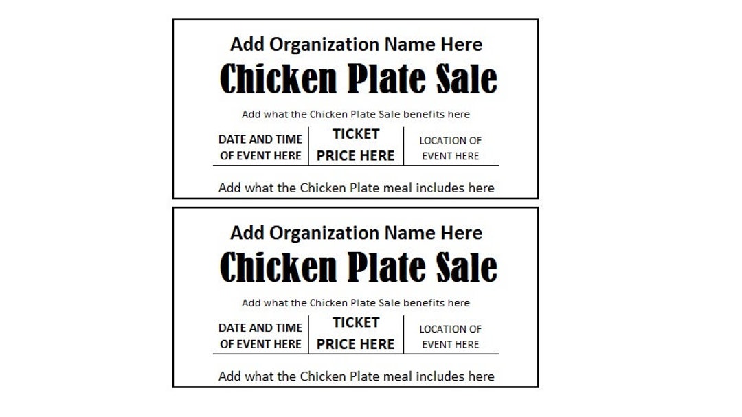 Chicken Plate Sale Ticket Chicken Plate Sale Fundraiser Ticket Chicken
