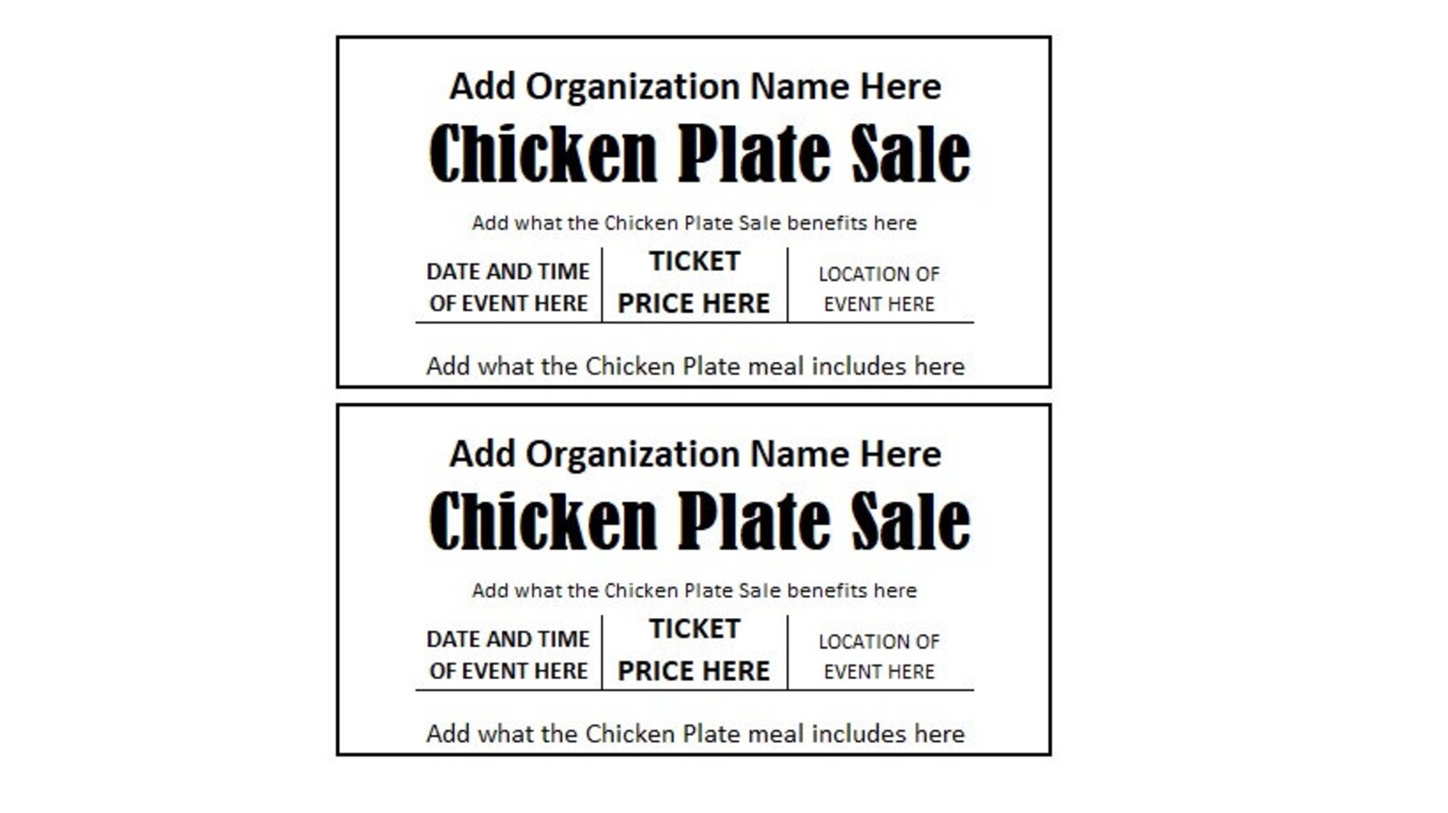 Chicken Plate Sale Ticket Chicken Plate Sale Fundraiser Ticket 