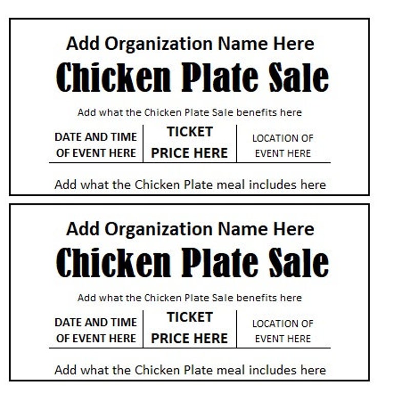 Plate Sale Ticket Template Etsy Plate Sale Ticket Template Etsy