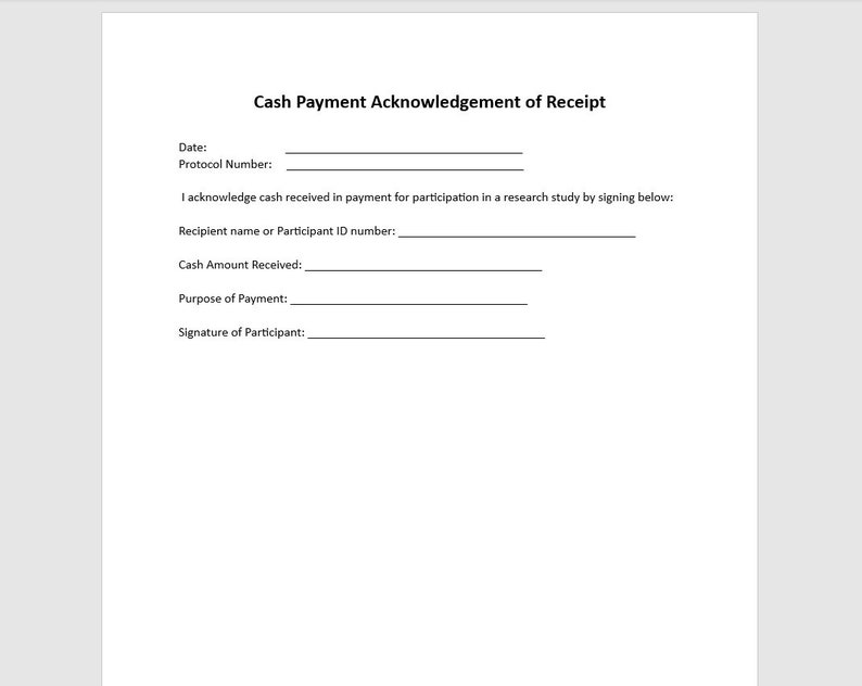 Cash Payment Acknowledgement of Receipt, Cash Payment Acknowledgement of Receipt Template, Word Template, Simple Template image 1