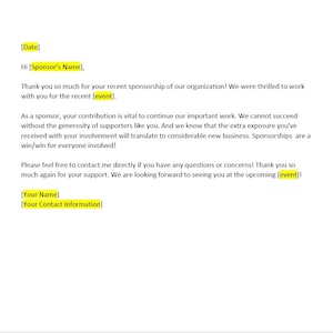 Carta de agradecimiento de patrocinio, Plantilla de carta de agradecimiento de patrocinio, Agradecimiento de patrocinio, Carta de patrocinio, Carta simple, Plantilla de Word