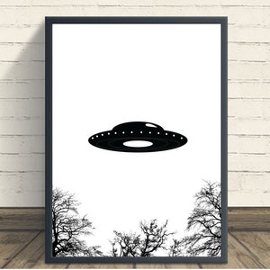 Silhouette UFO Art Printable, UFO Print art, ufo Invasion, ufo print, UFO Art, scfi wall art, Minimalist Decor Printable, Kids Room Decor
