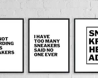 Juego de 3 Sneakerhead Decor, Wall Print, Sneaker Lover, Men Bedroom Art, Shoe Lover Gift, Teen Bedroom Print, Housewarming Gift