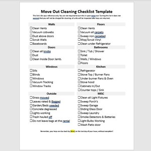Landlord Move Out Cleaning Checklist, Editable Move Out Cleaning  Checklist, Move Out Cleaning Instructions, Word Checklist