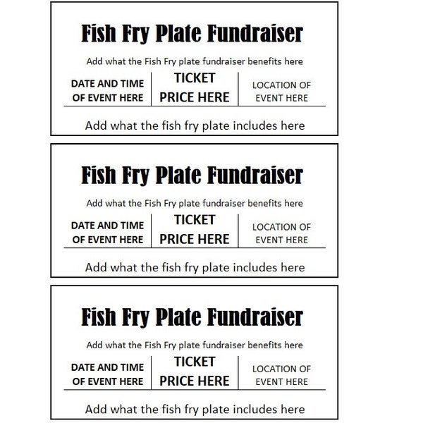 Fundraiser Ticket, Fish Fry Fundraiser Ticket, Fish Fry Fundraiser Ticket Printables, Fish Fry Fundraiser Template Printable, Tickets