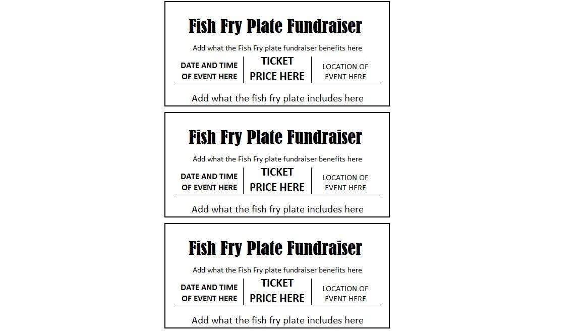 Fundraiser Ticket, Fish Fry Fundraiser Ticket, Fish Fry Fundraiser Ticket Printables, Fish Fry Fundraiser Template Printable, Tickets