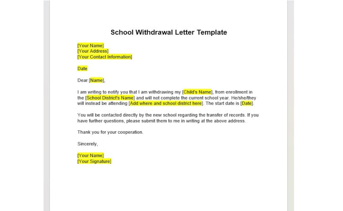 School Withdrawal Letter Template, Withdrawal Letter Template, School ...