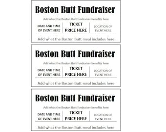 Fundraiser Ticket, Boston Butt Fundraiser Ticket, Boston Butt Fundraiser Ticket Printables, BBQ Fundraiser Template Printable, Ticket Print