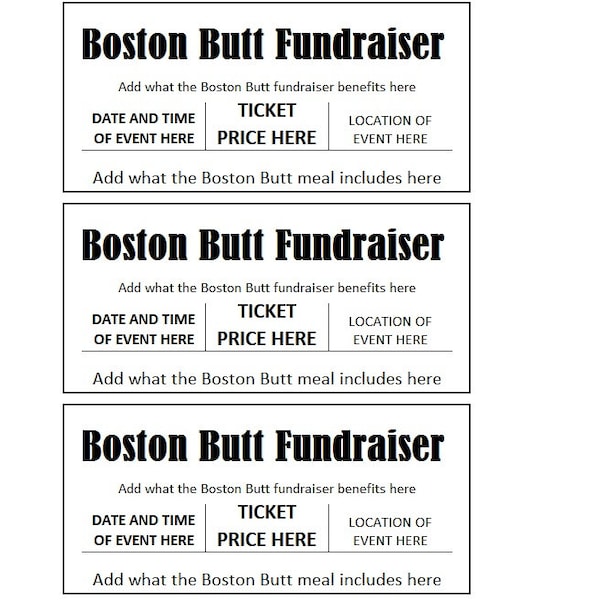Boston Butt Fundraiser Tickets Editable - Etsy
