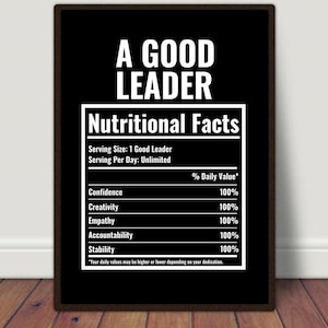 Leadership Nutritional Facts, Office Decor, Retirement Gift, Boss Gift, Inspirational Prints, Gift for a Leader, Leadership Gift, Home Decor