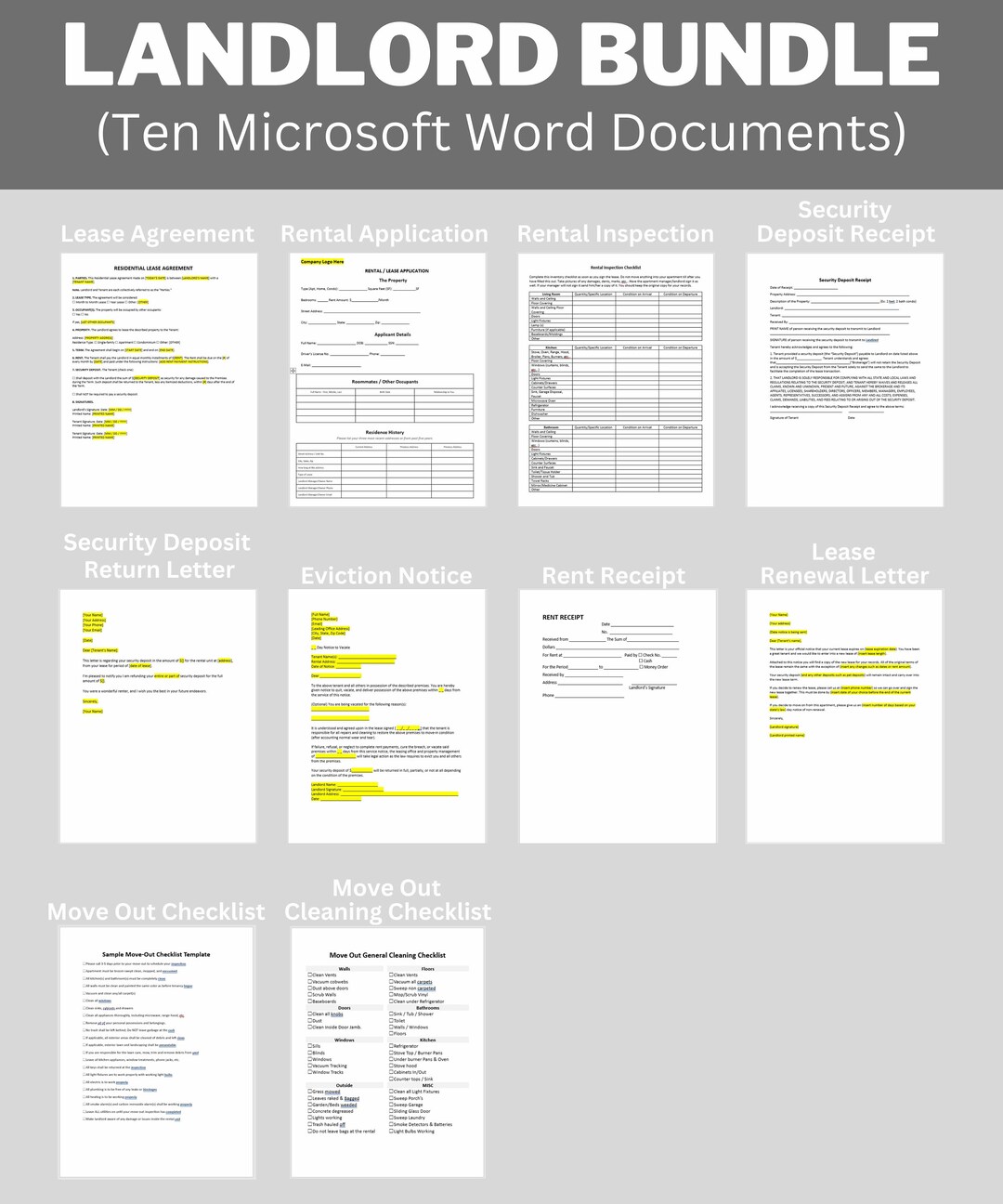 To Let Rent Board For Rent Template Set of 10 Landlord Template Bundle, Landlord Lease Forms Bundle ...