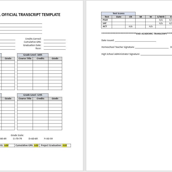 Elementary Homeschool Transcript - Etsy