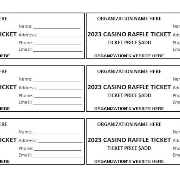 Casino Night Ticket Template Etsy