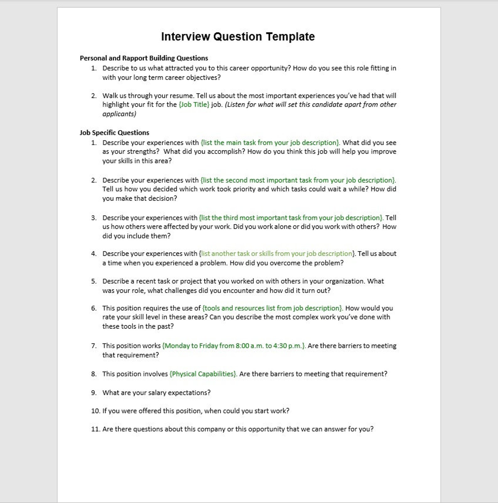 Interview Questions, Interview Questions Template, Interview Sample ...