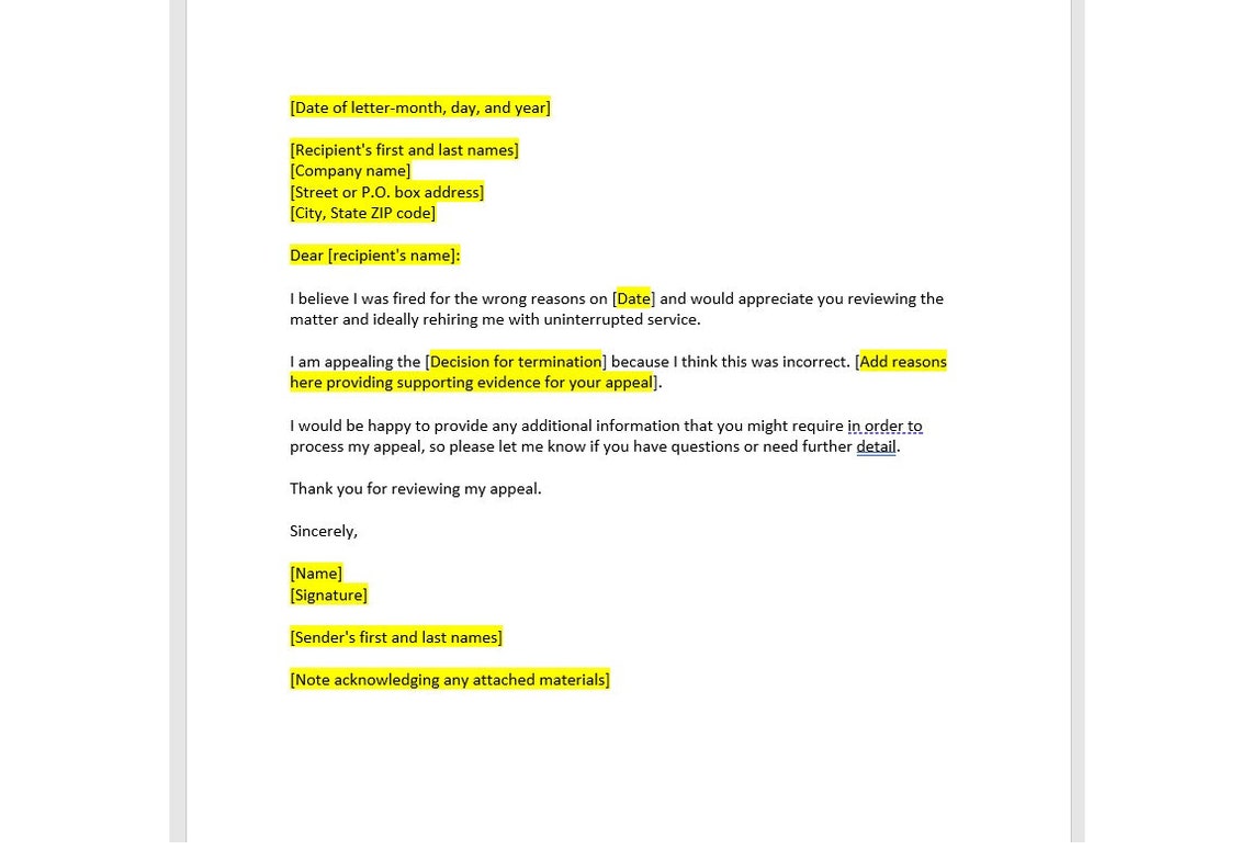 Job Termination Appeal Letter Template, Job Termination Appeal Letter Job Termination Appeal Letter Template, Job Termination Appeal Letter