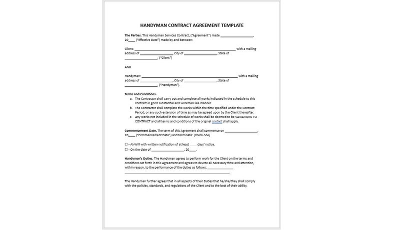 Handyman Contract Agreement, Handyman Contract Agreement Template ...