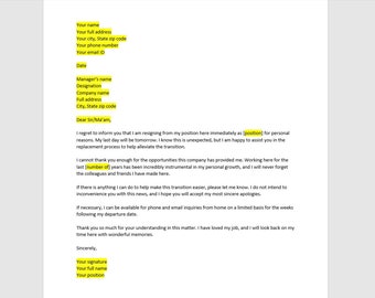 Immediate Resignation Letter Template, Resignation Letter, Resignation Template, Resignation Letter Template, Word Template