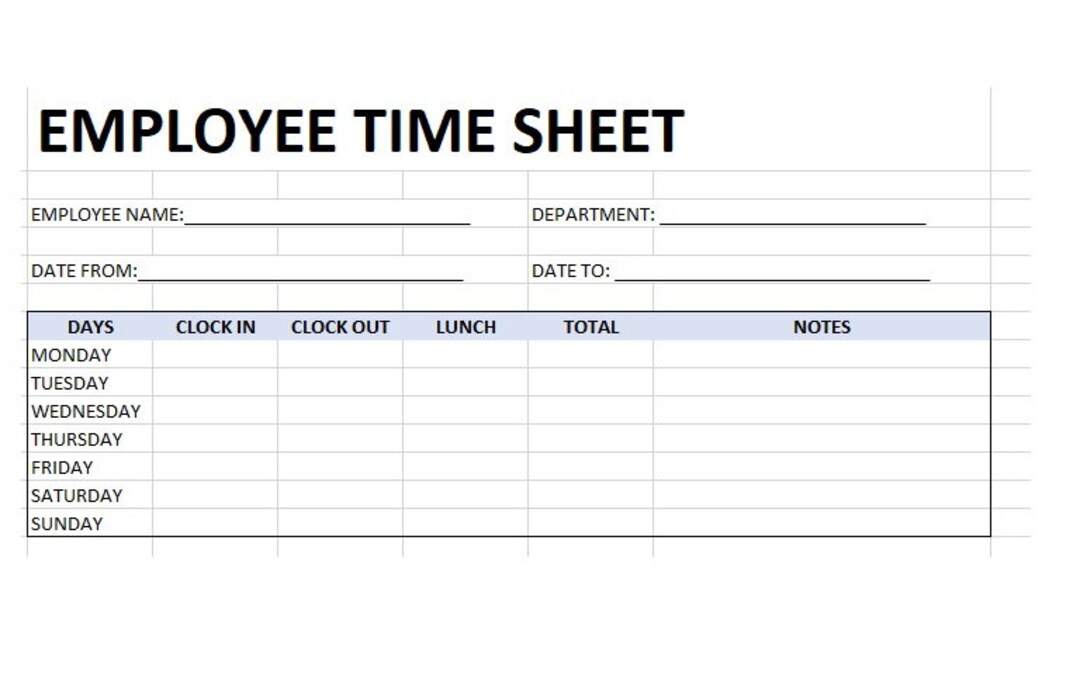 Employee Time Card Sheet Editable Timesheet Printable Time Card Work 