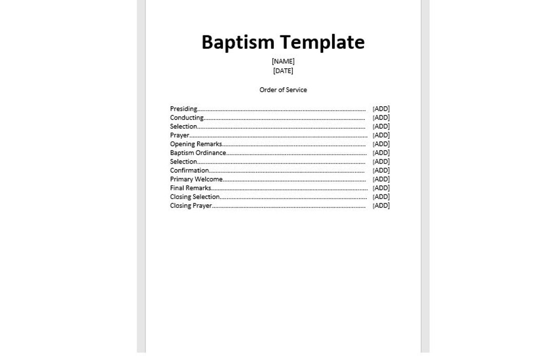 Simple Baptism Program Editable Baptism Program Template, Baptism Program Template, Church ...