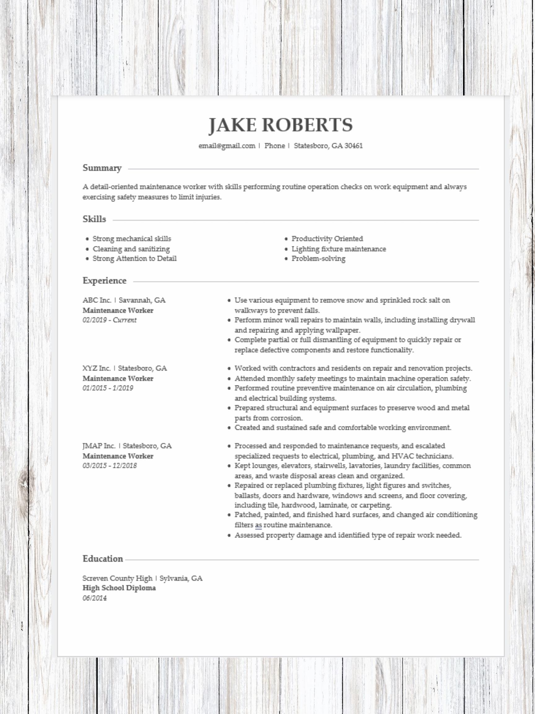 Maintenance Worker Resume Template Word, Maintenance Worker Resume