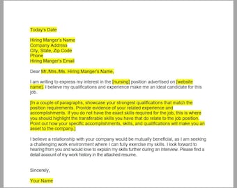 Krankenschwester Anschreiben, Anschreiben Vorlage, Bearbeitbare Anschreiben Vorlage, Anschreiben Vorlage, Word Template, Einfacher Brief, Sofortiger Download