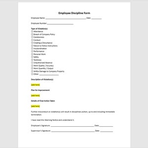 Mitarbeiter Disziplin Formular, Mitarbeiter Disziplin Formular Vorlage, Disziplin Formularvorlage, Word Template, einfache Vorlage
